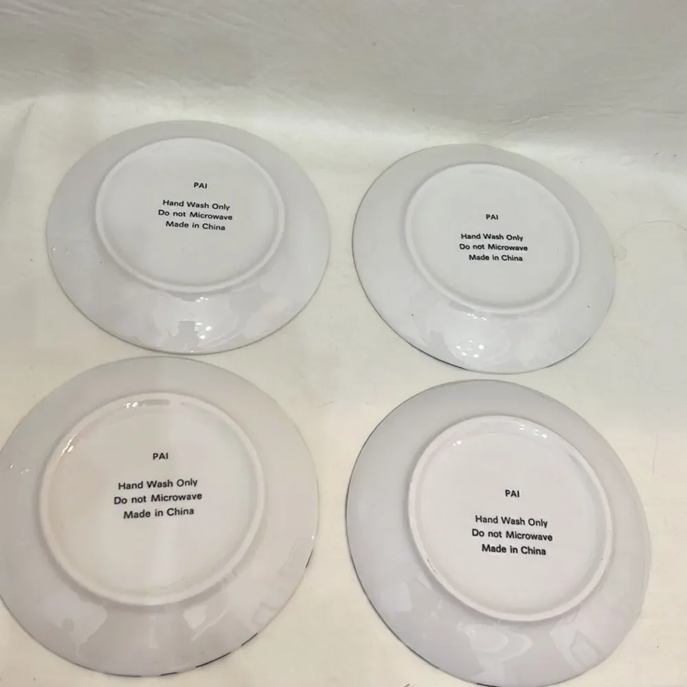 Macy’s Designer Plates Dessert Appetizer Set Of 4 Unique Embellished 14K Gold